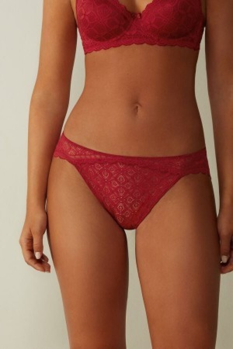 Red Intimissimi Low Rise Lace Panties | CAEGJ13237